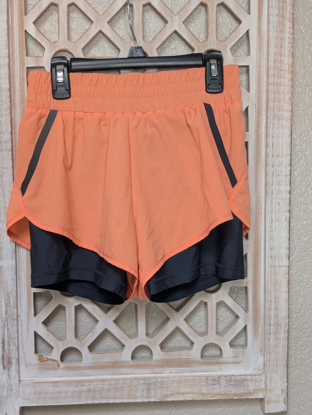 SWEATY BETTY Women Shorts XS Orange/ Charcoal Pull On Layered Gym Activewear